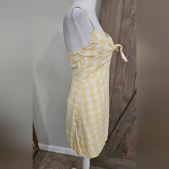 MANGO Gingham Check Bow Mini Thin Strap Dress In Butter Yellow/white. Size SM - Picture 16 of 16